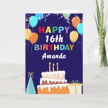 Carte 16e Joyeux anniversaire<br><div class="desc">16e anniversaire du Colorful Balloons Cake Navy Blue with personalized. For further customization,  please click the "Customize it" button and use our design tool to modify this template.</div>