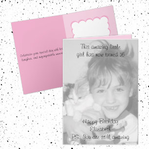 Carte 16e photo d'anniversaire rose de nom extraordinair