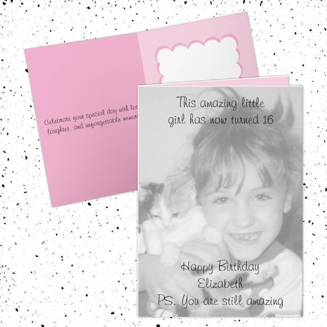 Carte 16e photo d'anniversaire rose de nom extraordinair (Créateur téléchargé)