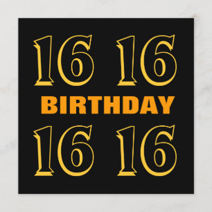 Carte 16ème Ado Anniversaire d'or moderne et noir W1015
