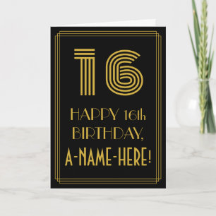 Carte 16ème anniversaire : Art Déco Inspiré Look "16" & 