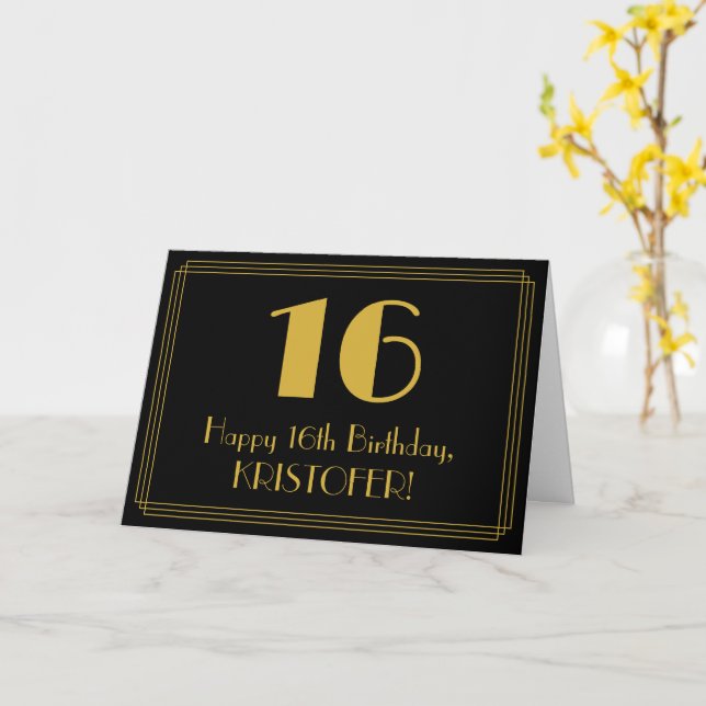 Carte 16ème anniversaire : Art Déco Inspiré Look "16" +  (Fleur jaune)