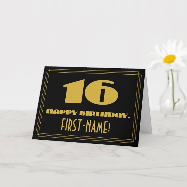 Carte 16ème anniversaire : Nom + Art Déco Inspiré Look " (Petite plante)