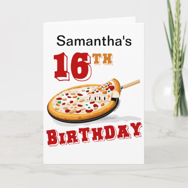 Carte 16ème anniversaire Pizza Party (Devant)