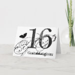 Carte 16ème anniversaire pour une petite-fille, papillon<br><div class="desc">Un arrière - plan blanc comportant un papillon noir et un texte noir,  sur cette 16ème salutation d'anniversaire pour une petite-fille. Mes salutations drôles d'esprit.</div>