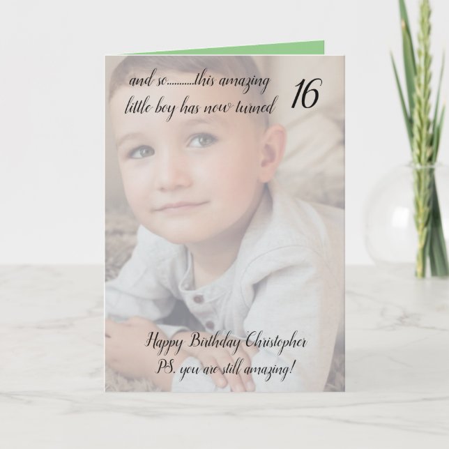 Carte 16ème photo d'anniversaire encore extraordinaire,  (Devant)