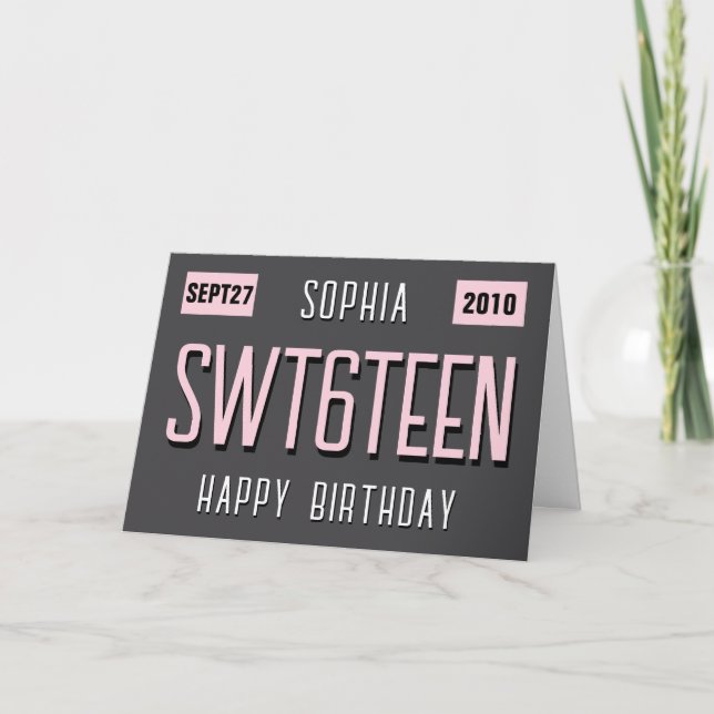 Carte 16th Birthday License Plate, Sweet 16 Birthday (Devant)