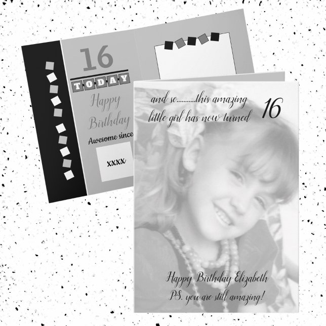 Carte 16th still amazing grey and black birthday photo (Créateur téléchargé)