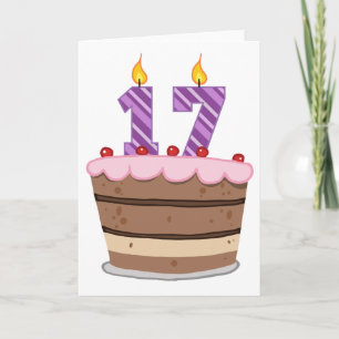 Carte 17 ans sur le gâteau d'anniversaire