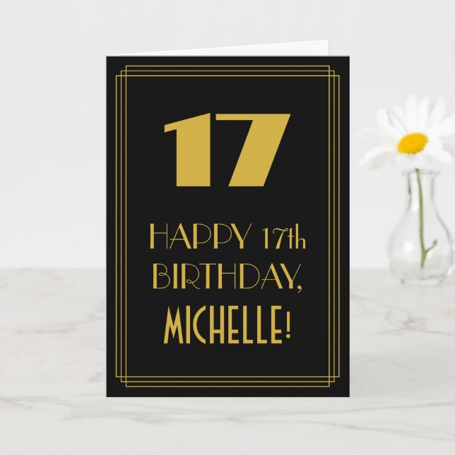 Carte 17e anniversaire ~ Art Déco Inspiré Look "17" & No (Petite plante)