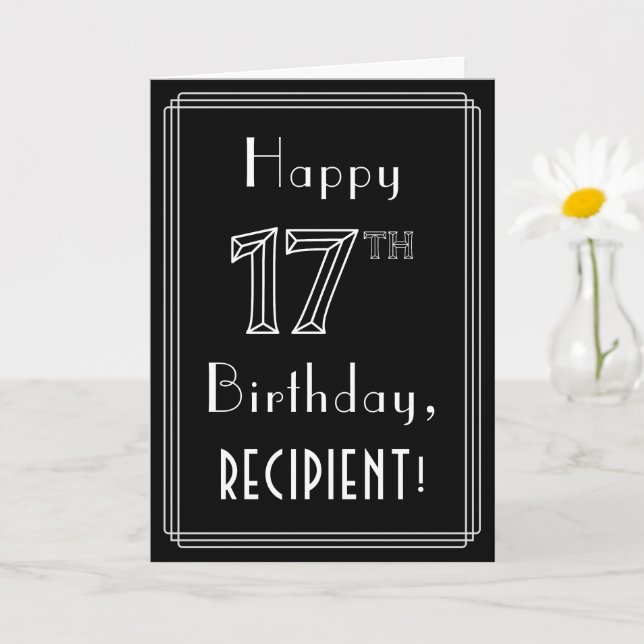 Carte 17e anniversaire : Art Déco Style # 17 & Nom perso (Petite plante)