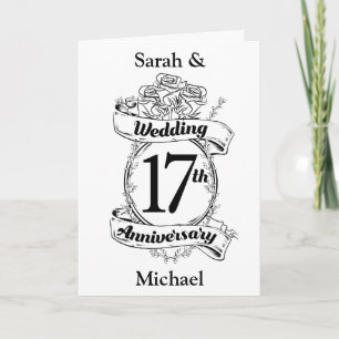 Carte 17e Anniversaire de Mariage Roses Noires et Blanch