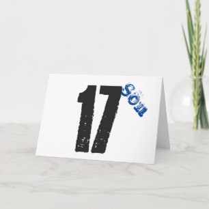 Carte 17e anniversaire de son fils, blanc, bleu et noir.