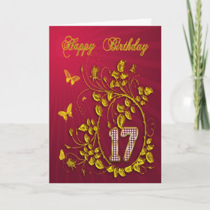 Carte 17e anniversaire des papillons d'or