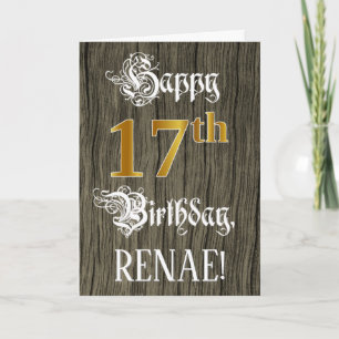 Carte 17e anniversaire : Faux Gold Look + Faux Wood Moti