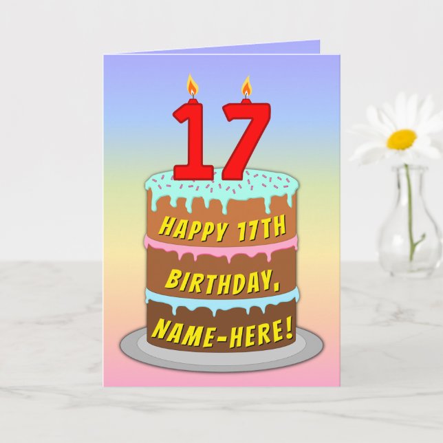 Carte 17e anniversaire — Fun Cake & Candles, avec nom pe (Petite plante)