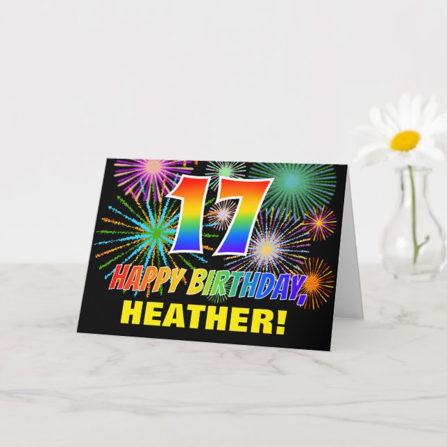 Carte 17e anniversaire : Gras, Amusant, Feux d'artifice, (Petite plante)