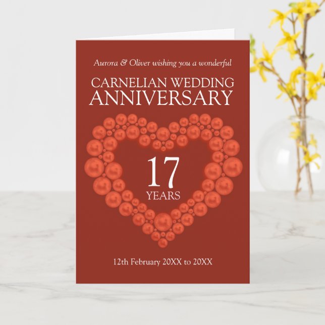 Carte 17e anniversaire mariage carnelien perles coeur (Fleur jaune)