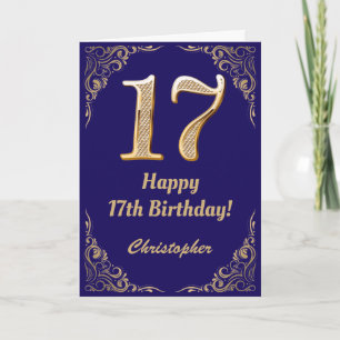 Carte 17e anniversaire Marine Blue and Gold Parties scin