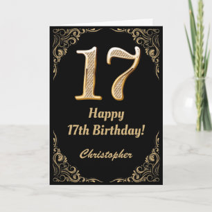 Carte 17e anniversaire Parties scintillant noir et or ca