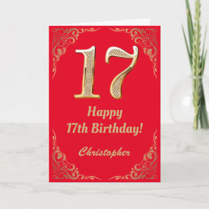 Carte 17e anniversaire Parties scintillant rouge et or