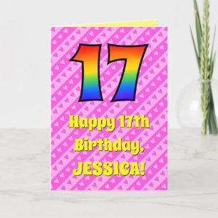 Carte 17e anniversaire : Pink Stripes & Hearts, Arc en c