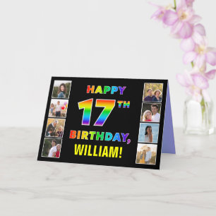Carte 17e anniversaire : Rainbow Text, Custom Photos & N