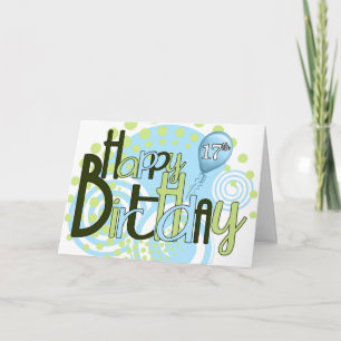 Carte 17e anniversaire Typographie à la mode bleue et ve