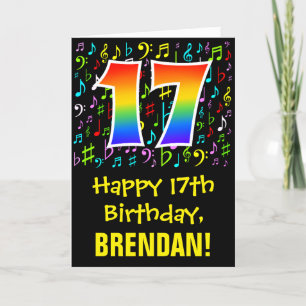 Carte 17e Birthday: symbole musical colorful + Rainbow 1