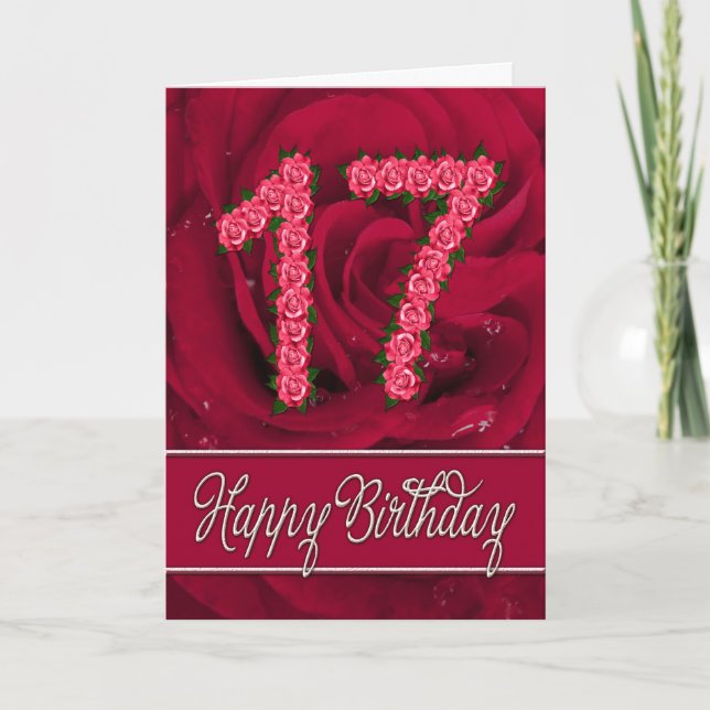 Carte 17ème anniversaire avec rose et feuille (Devant)