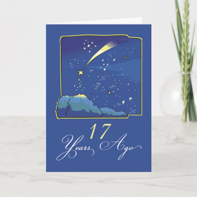 Carte 17ème anniversaire d'adoption avec étoiles et ciel (Devant)