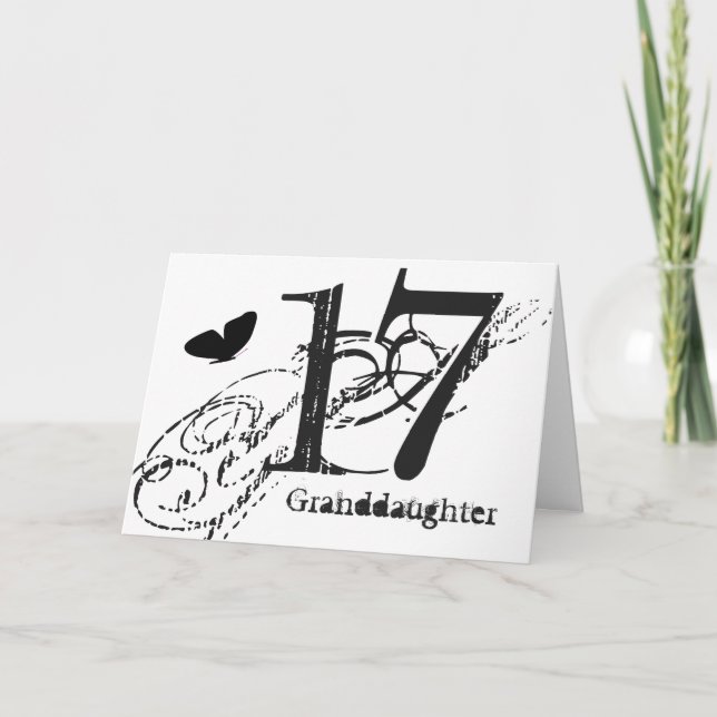 Carte 17ème anniversaire pour une petite-fille, papillon (Devant)