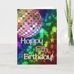 Carte 17th birthday with disco ball and rainbow of stars