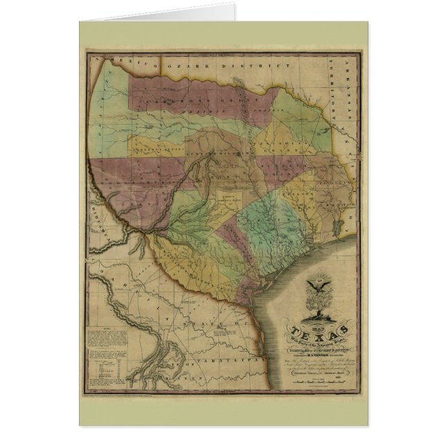 Carte 1837 du Texas avec des parties des états (Devant)