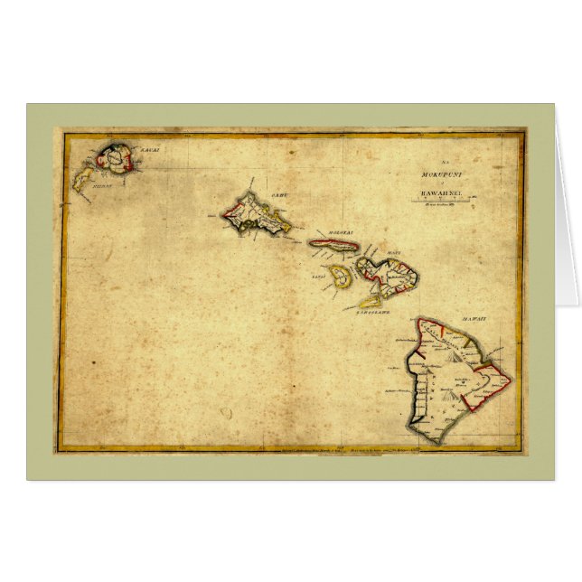 Carte 1837 - îles d'Hawaï de cru hawaïennes (Devant horizontal)