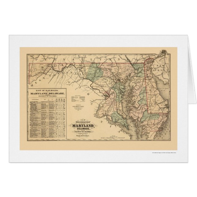 Carte 1876 de chemin de fer du Maryland et du (Devant horizontal)