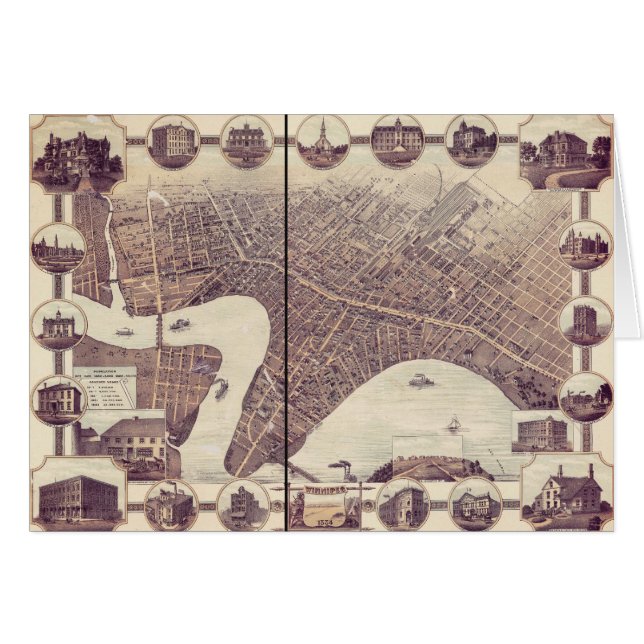 Carte 1884 de vue d'oeil d'oiseau de Winnipeg (Devant horizontal)