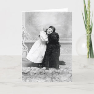 Carte 1890 filles de sourire et son chien de chien