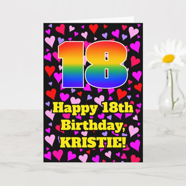 Carte 18e anniversaire : Amour Hearts Motif, Arc-en-ciel (Petite plante)