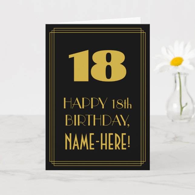 Carte 18e anniversaire - Art Déco Inspiré Look "18" & No (Petite plante)