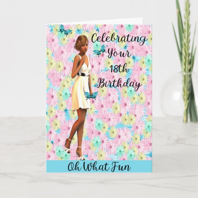 Carte 18e anniversaire avec Pastel Daisies & Girl (Devant)