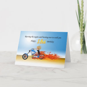 Carte 18e anniversaire avec une moto flamboyante