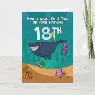 Carte 18e anniversaire, Baleines Starfish et tortue, car