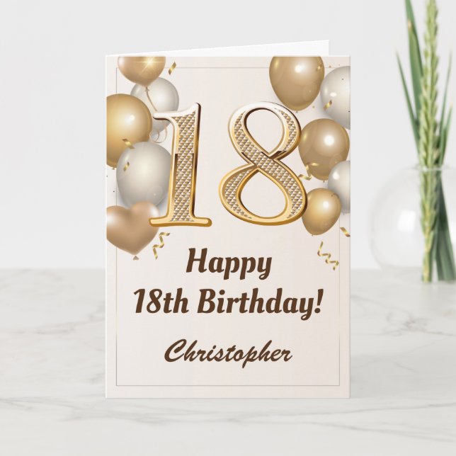 Carte 18e anniversaire Ballons d'or et Confetti Annivers (Devant)