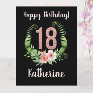 Carte 18e anniversaire Black Floral Name Card