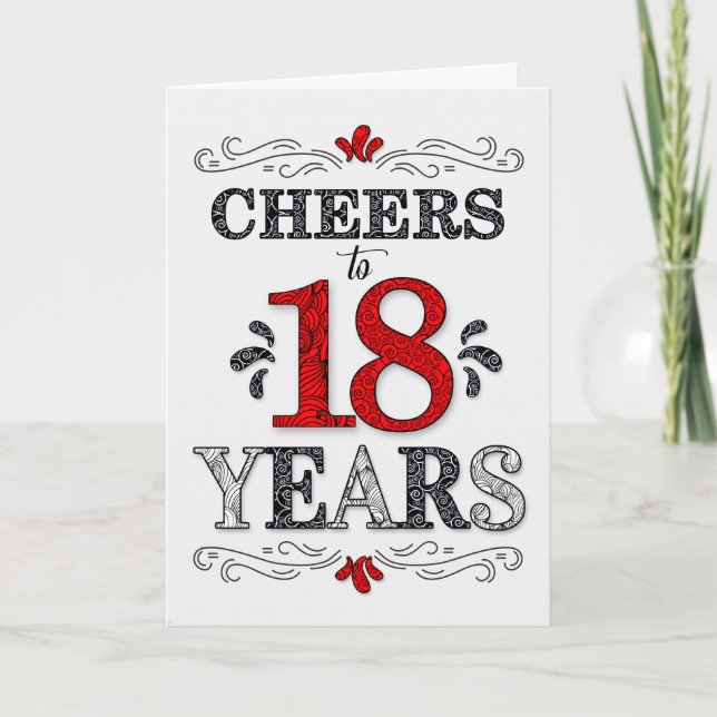 Carte 18e anniversaire Cheers en rouge blanc noir Motif (Devant)