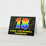 Carte 18e anniversaire: Colorful Music Symbols & Rainbow<br><div class="desc">This fun, exciting, and colorful birthday greeting card design features a large number "18" with a rainbow spectre gradient inspired pattern, along with the message "Happy 18th Birthday, ", and a customizable recipient name. The front also has a colorful music notes and symbools pattern. The inside features a customized birthday...</div>