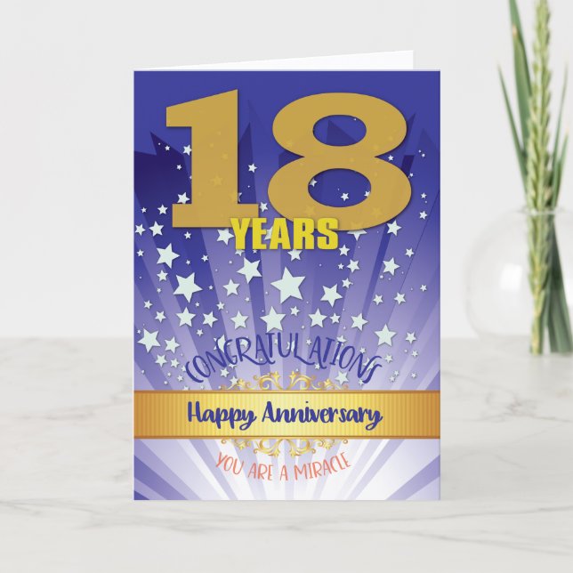 Carte 18e anniversaire de rétablissement chiffre gras (Devant)