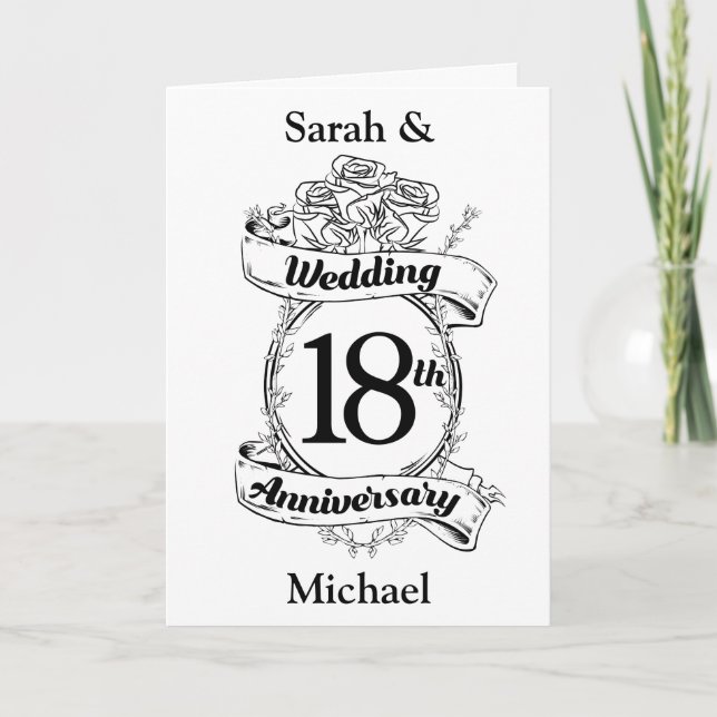 Carte 18e anniversaire du Mariage Roses noires et blanch (Devant)
