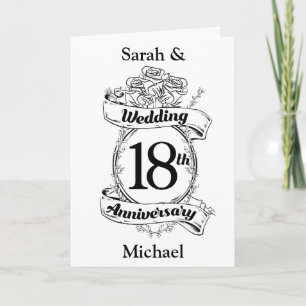 Carte 18e anniversaire du Mariage Roses noires et blanch